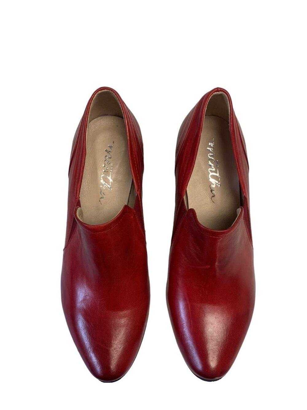 Women's Red Leather Slip-On Loafers by Mentha